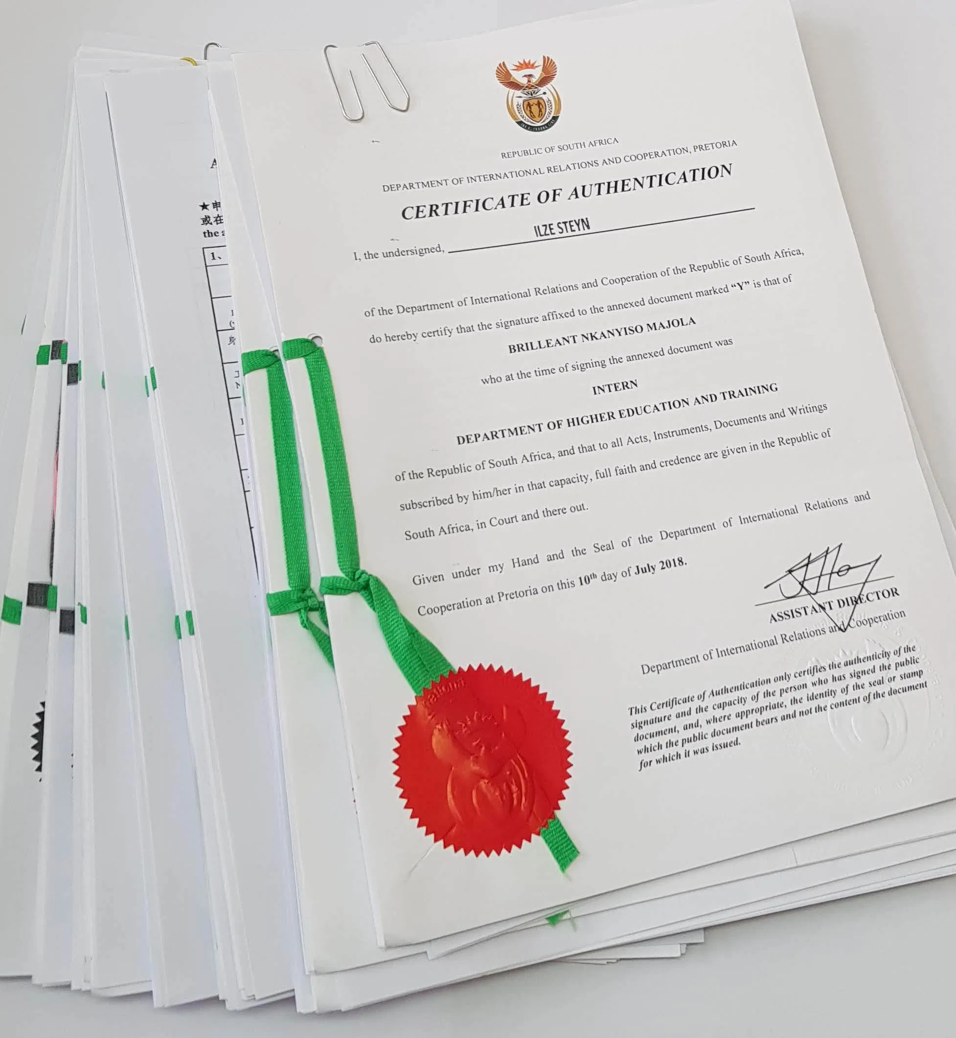 authentication certificate - South Africa